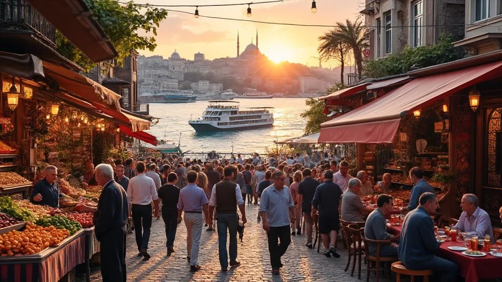 Scène animée du marché local et restaurants sur la rive asiatique d’Istanbul à Kadiköy et Bostanci